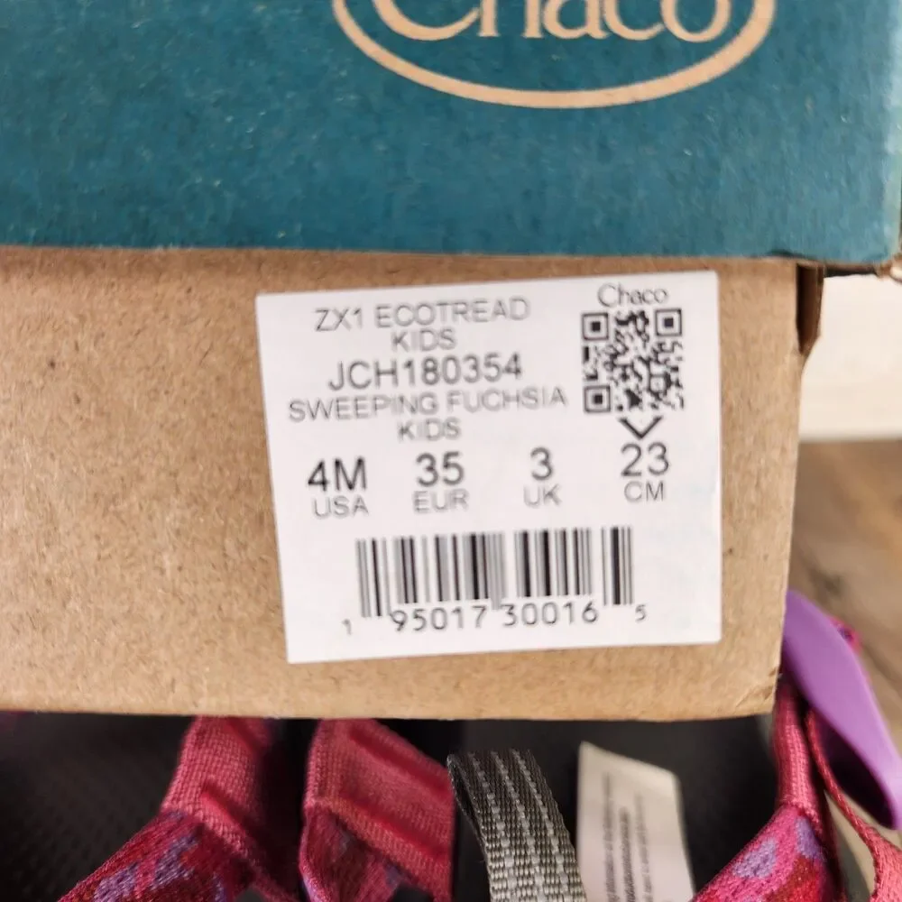 Chaco ZX/1 Ecotread Kids 4 M Sweeping Fuchsia Pink Hiking Beach Strappy Sandals